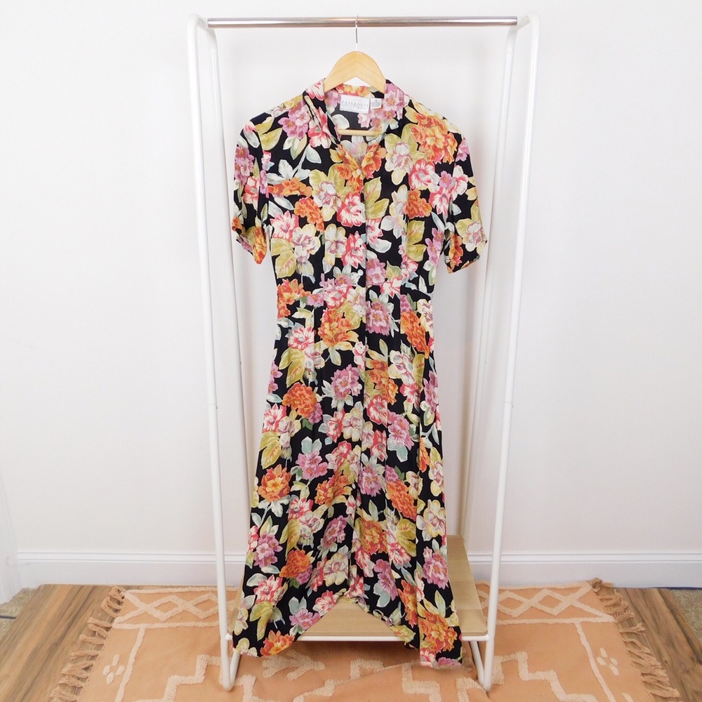 Vintage Floral Midi Shirt Dress